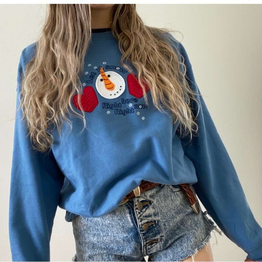 Vintage 90’s Y2K snowman Mittens Soft Oversized Ugly Christmas Sweater crewneck